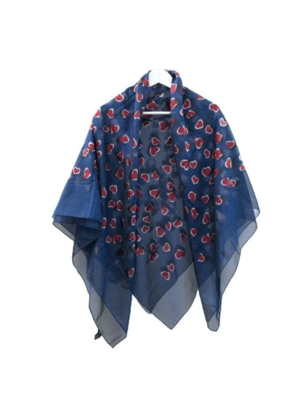 Gucci Heart Jacquard Large Scarf Silk Navy Red Shawl